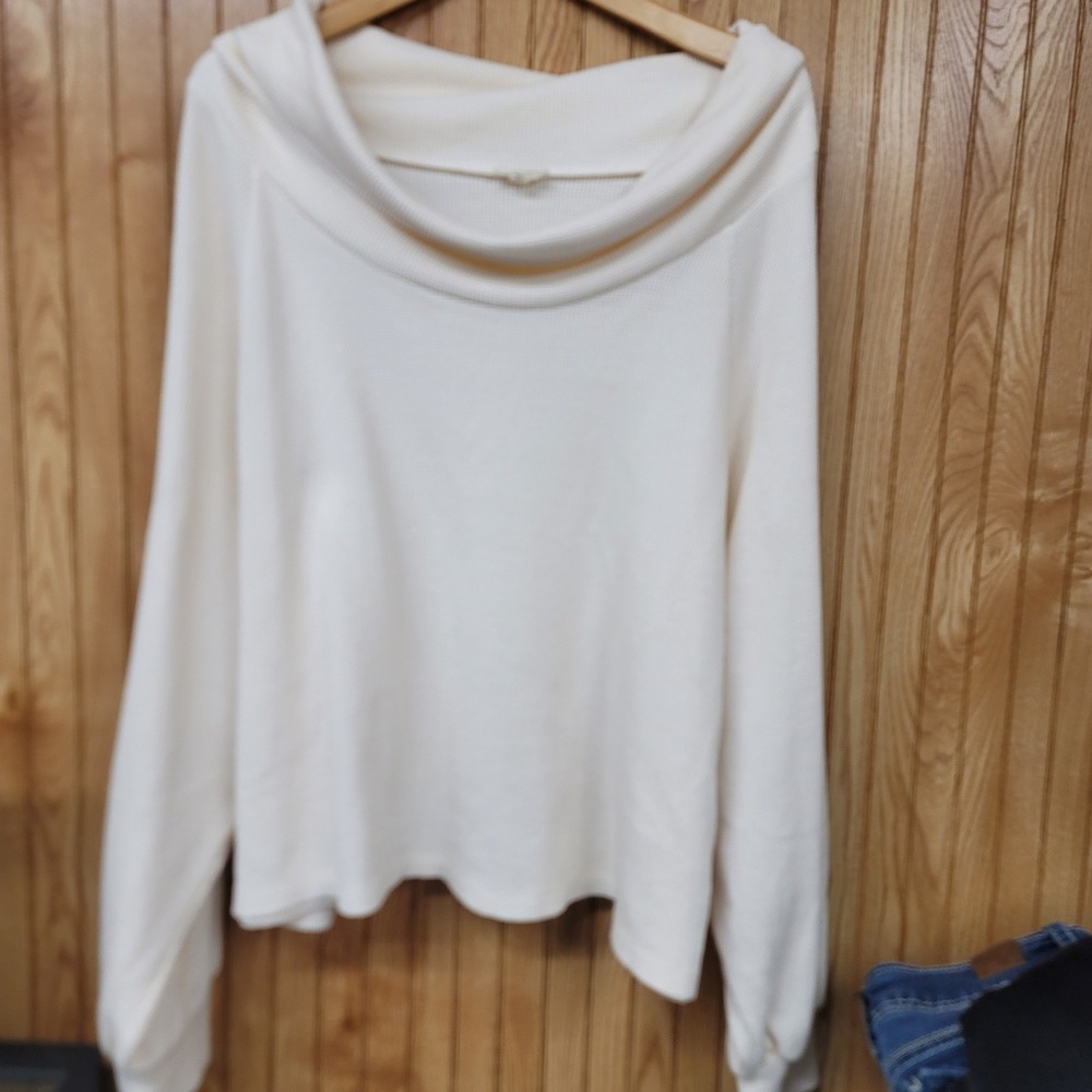 Pilcro Anthropologie Waffle Knit Boxy Boho Top Cream XL Cozy Relaxed‎ Fit Lounge